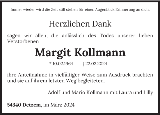 Traueranzeige von Margit Kollmann von trierischer_volksfreund