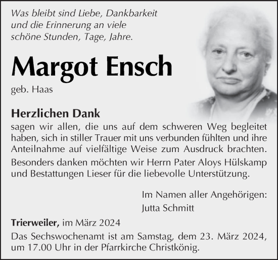 Traueranzeige von Margot Ensch von trierischer_volksfreund