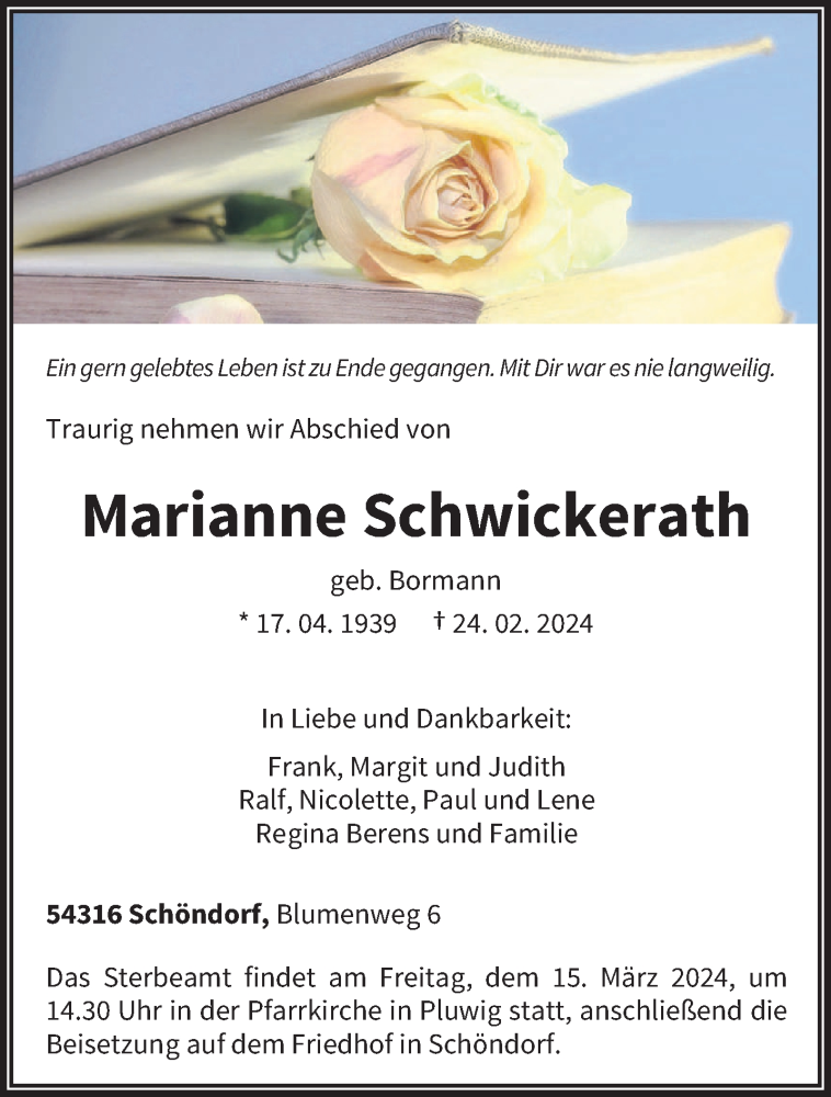  Traueranzeige für Marianne Schwickerath vom 02.03.2024 aus trierischer_volksfreund