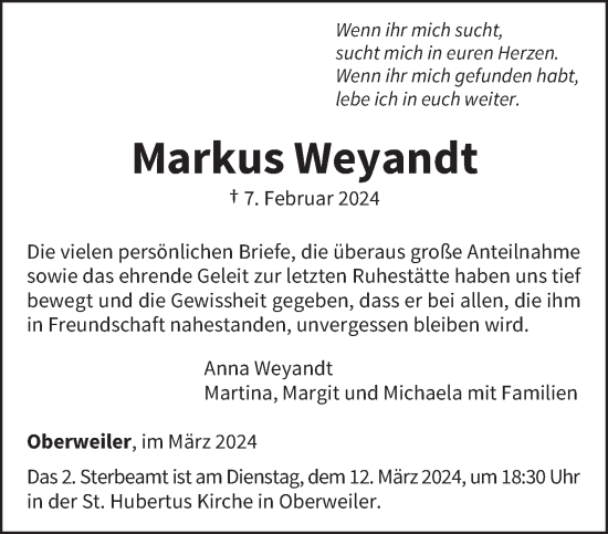 Traueranzeige von Markus Weyandt von trierischer_volksfreund
