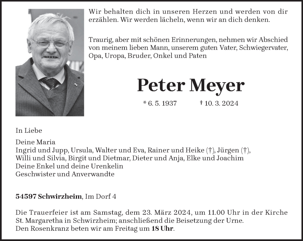 Traueranzeige für Peter Meyer vom 18.03.2024 aus trierischer_volksfreund