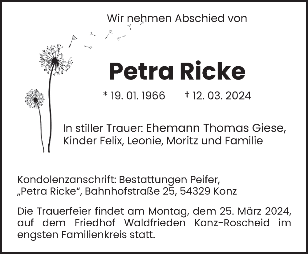  Traueranzeige für Petra Ricke vom 23.03.2024 aus trierischer_volksfreund