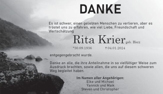 Traueranzeige von Rita Krier von trierischer_volksfreund