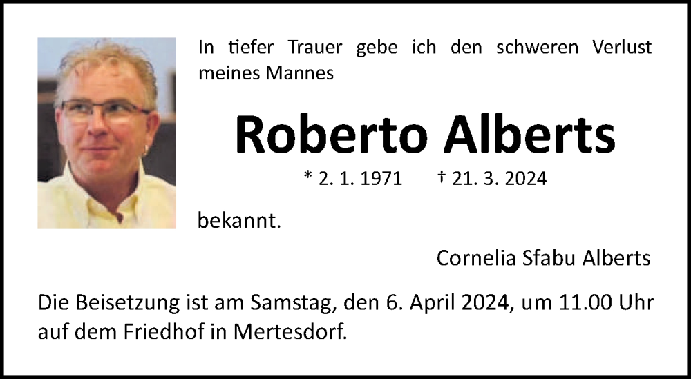  Traueranzeige für Roberto Alberts vom 30.03.2024 aus trierischer_volksfreund