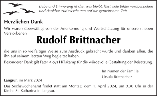 Traueranzeige von Rudolf Brittnacher von trierischer_volksfreund