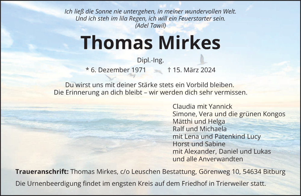  Traueranzeige für Thomas Mirkes vom 20.03.2024 aus trierischer_volksfreund