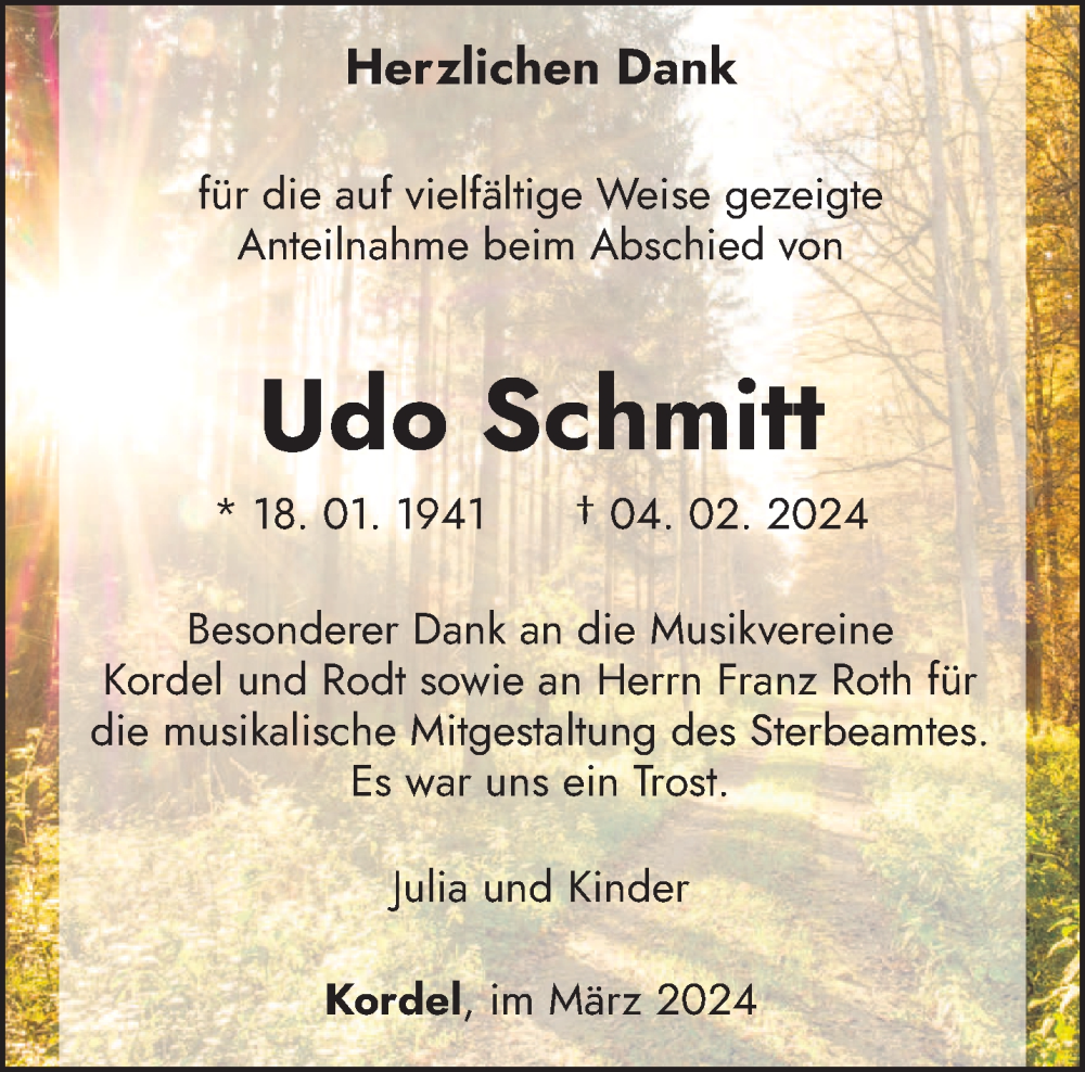  Traueranzeige für Udo Schmitt vom 02.03.2024 aus trierischer_volksfreund