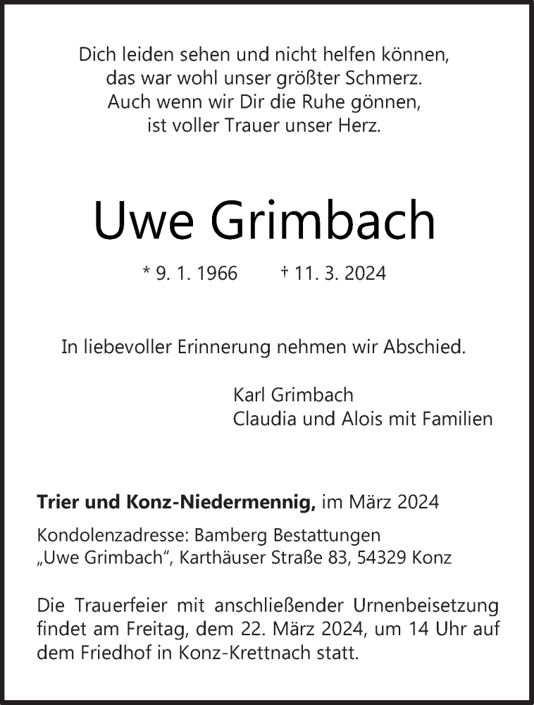  Traueranzeige für Uwe Grimbach vom 16.03.2024 aus trierischer_volksfreund
