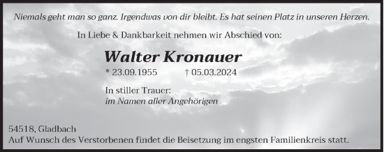Traueranzeige von Walter Kronauer von trierischer_volksfreund