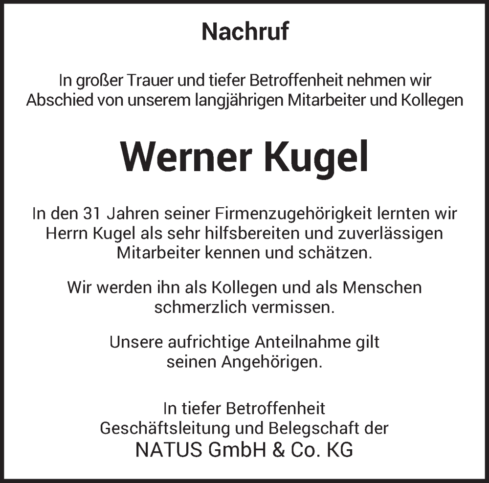  Traueranzeige für Werner Kugel vom 01.03.2024 aus trierischer_volksfreund