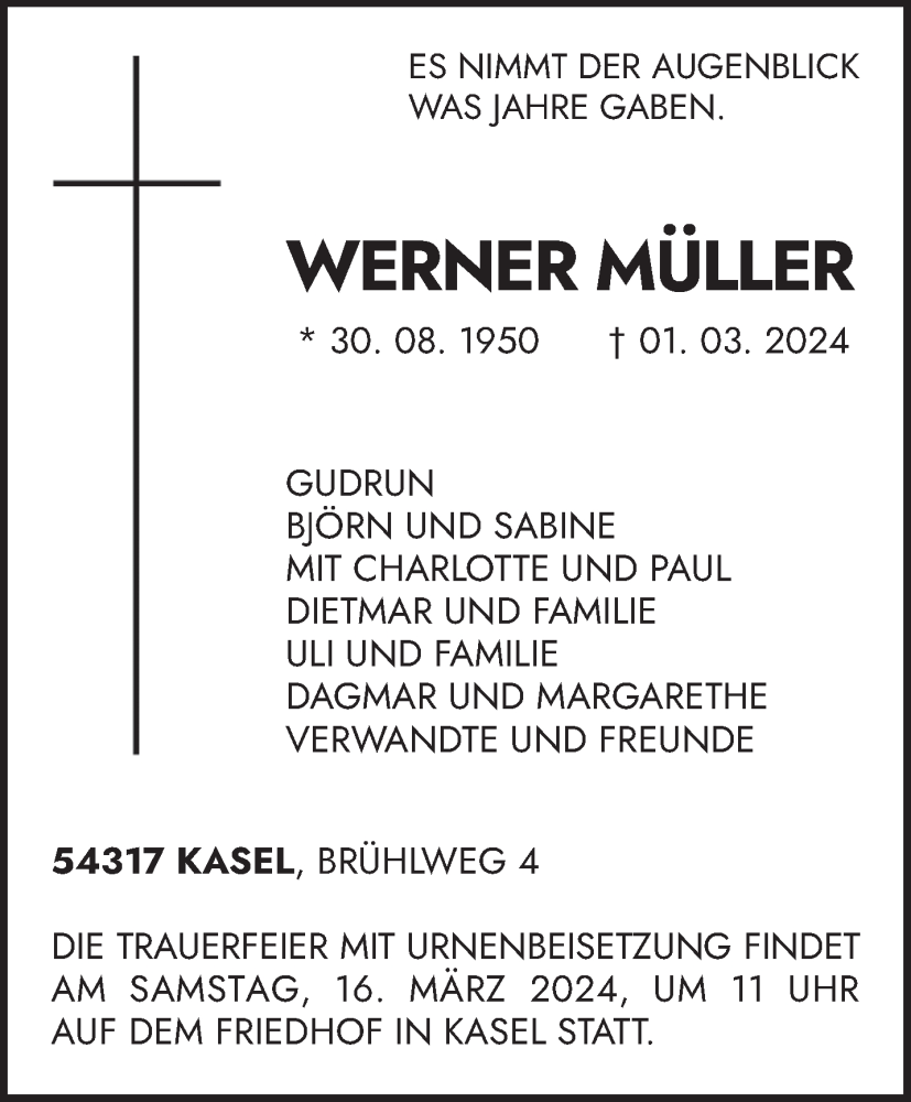  Traueranzeige für Werner Müller vom 09.03.2024 aus trierischer_volksfreund