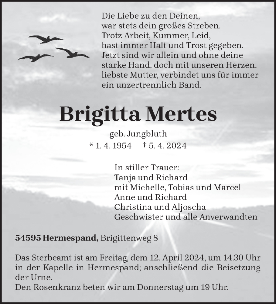 Traueranzeige für Brigitta Mertes vom 10.04.2024 aus trierischer_volksfreund