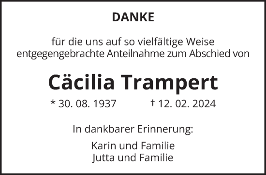 Traueranzeige von Cäcilia Trampert von trierischer_volksfreund