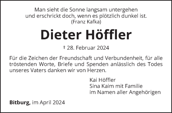 Traueranzeige von Dieter Höffler von trierischer_volksfreund