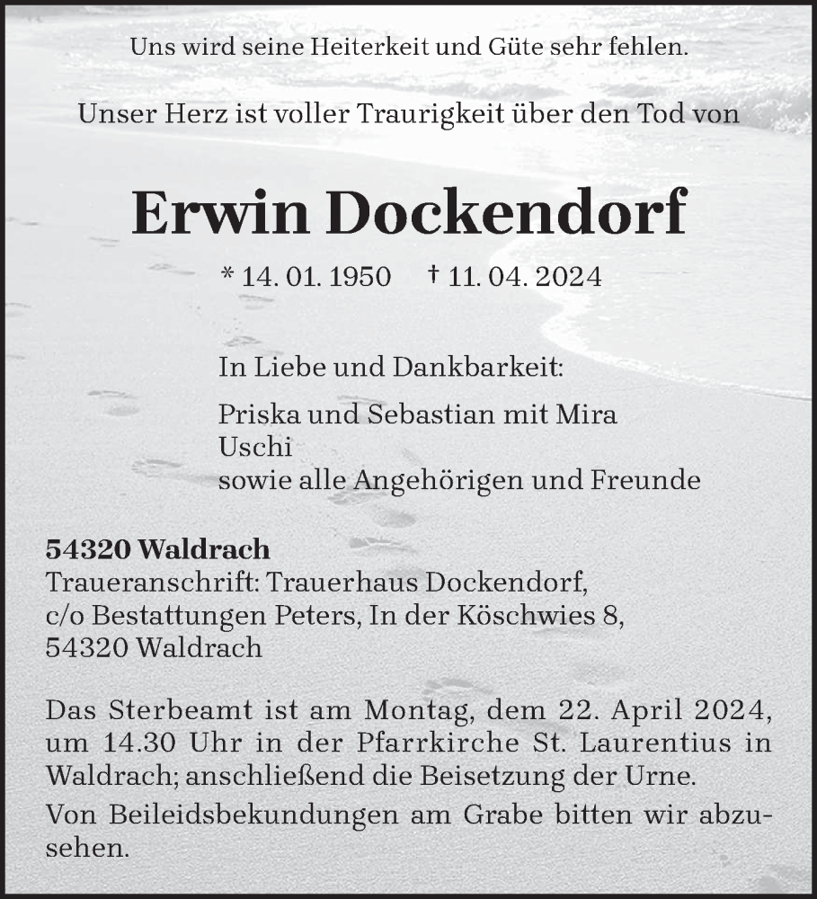  Traueranzeige für Erwin Dockendorf vom 17.04.2024 aus trierischer_volksfreund