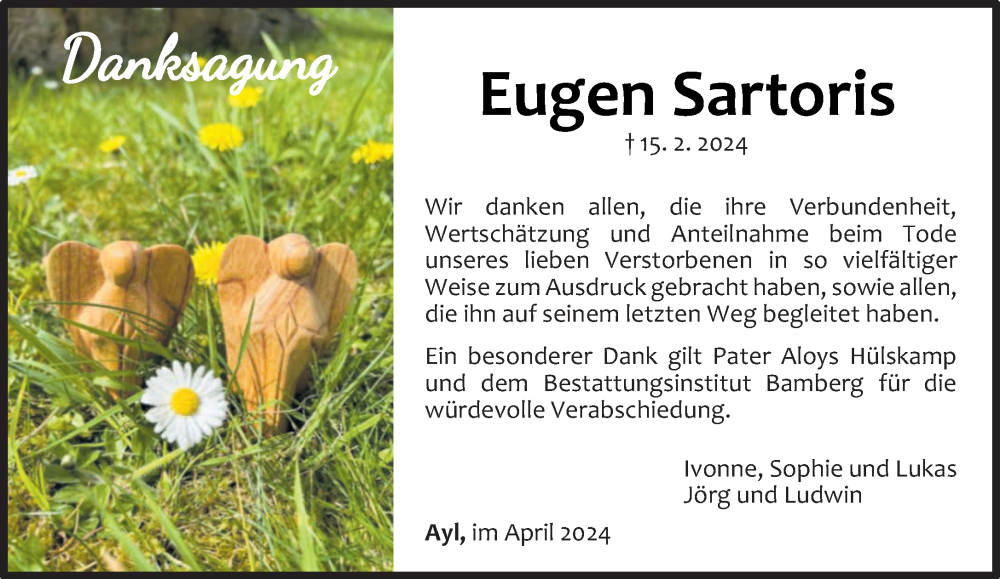  Traueranzeige für Eugen Sartoris vom 13.04.2024 aus trierischer_volksfreund