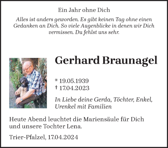 Traueranzeige von Gerhard Braunagel von trierischer_volksfreund