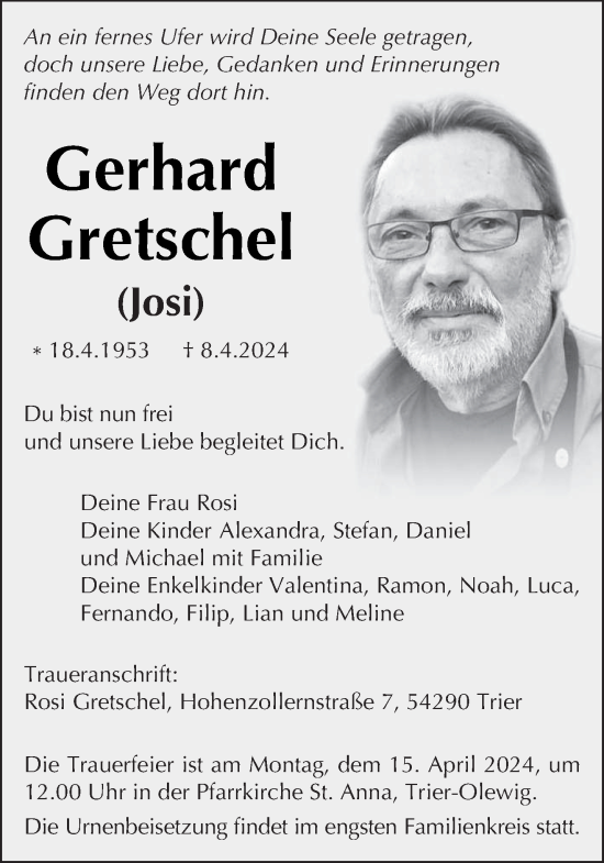 Traueranzeige von Gerhard Gretschel von trierischer_volksfreund