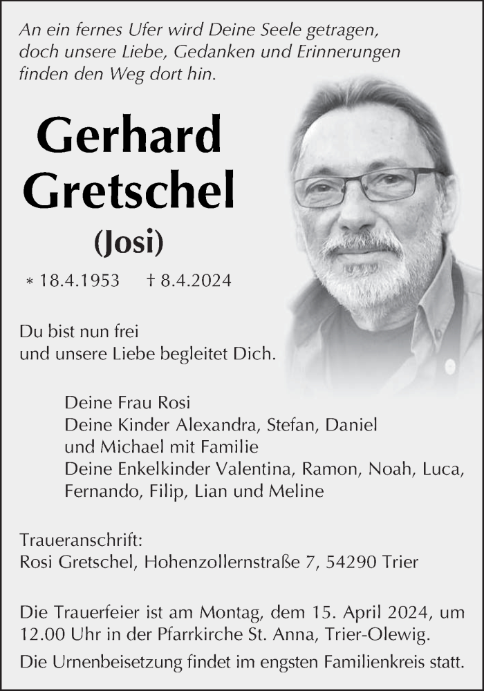  Traueranzeige für Gerhard Gretschel vom 10.04.2024 aus trierischer_volksfreund