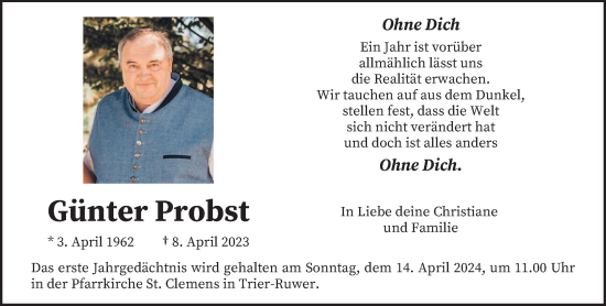 Traueranzeige von Günter Probst von trierischer_volksfreund