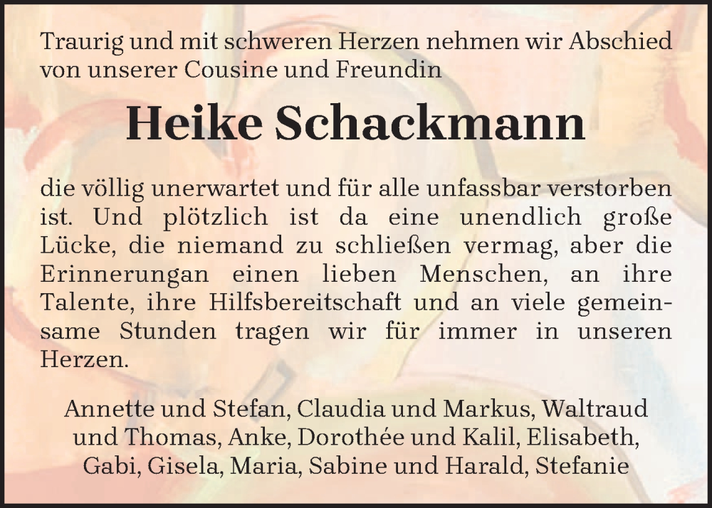  Traueranzeige für Heike Schackmann vom 09.04.2024 aus trierischer_volksfreund