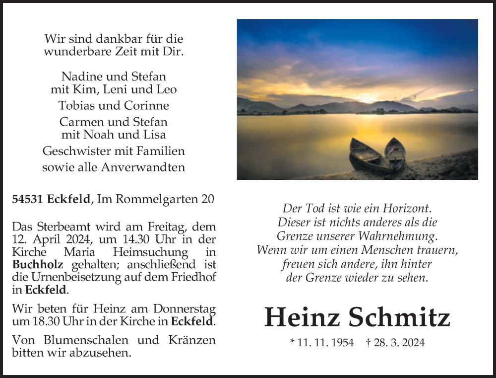  Traueranzeige für Heinz Schmitz vom 06.04.2024 aus trierischer_volksfreund