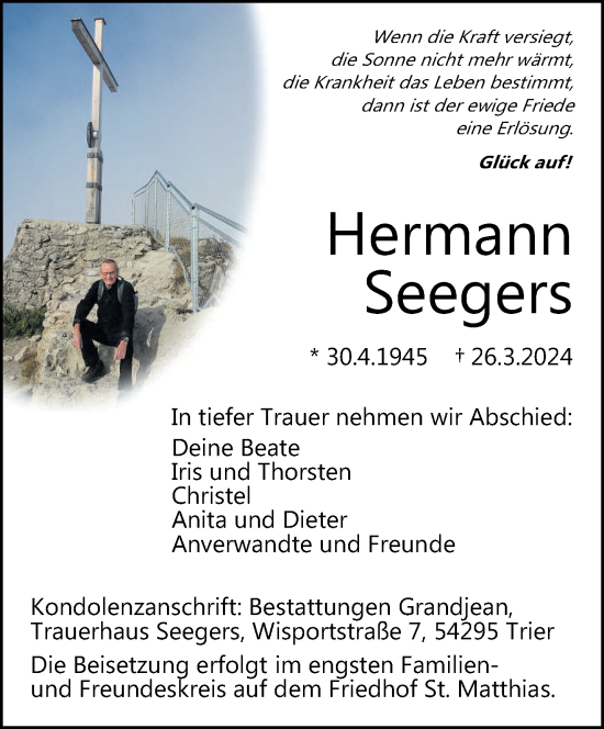 Traueranzeige von Hermann Seegers von trierischer_volksfreund