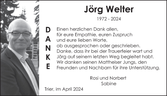 Traueranzeige von Jörg Welter von trierischer_volksfreund