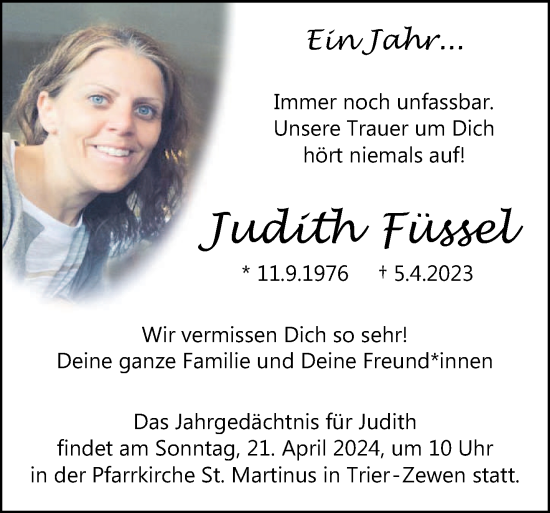 Traueranzeige von Judith Füssel von trierischer_volksfreund