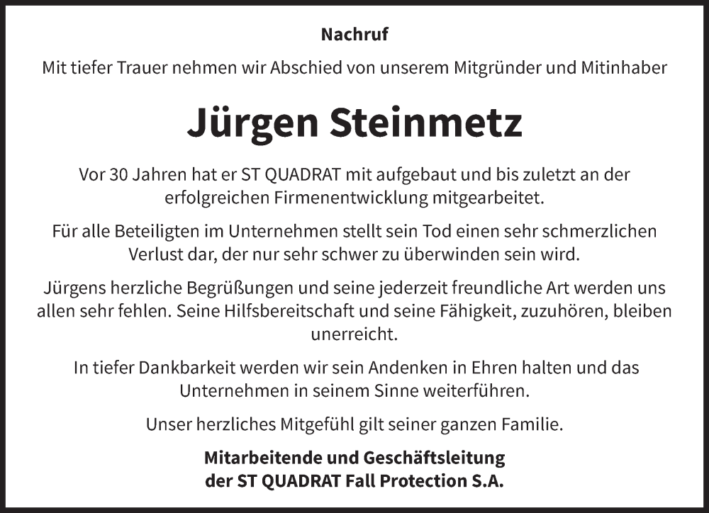 Traueranzeige für Jürgen Steinmetz vom 23.04.2024 aus trierischer_volksfreund