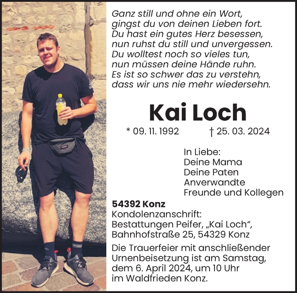  Traueranzeige für Kai Loch vom 03.04.2024 aus trierischer_volksfreund
