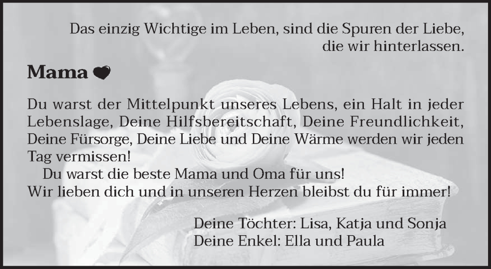  Traueranzeige für Mama  vom 06.04.2024 aus trierischer_volksfreund