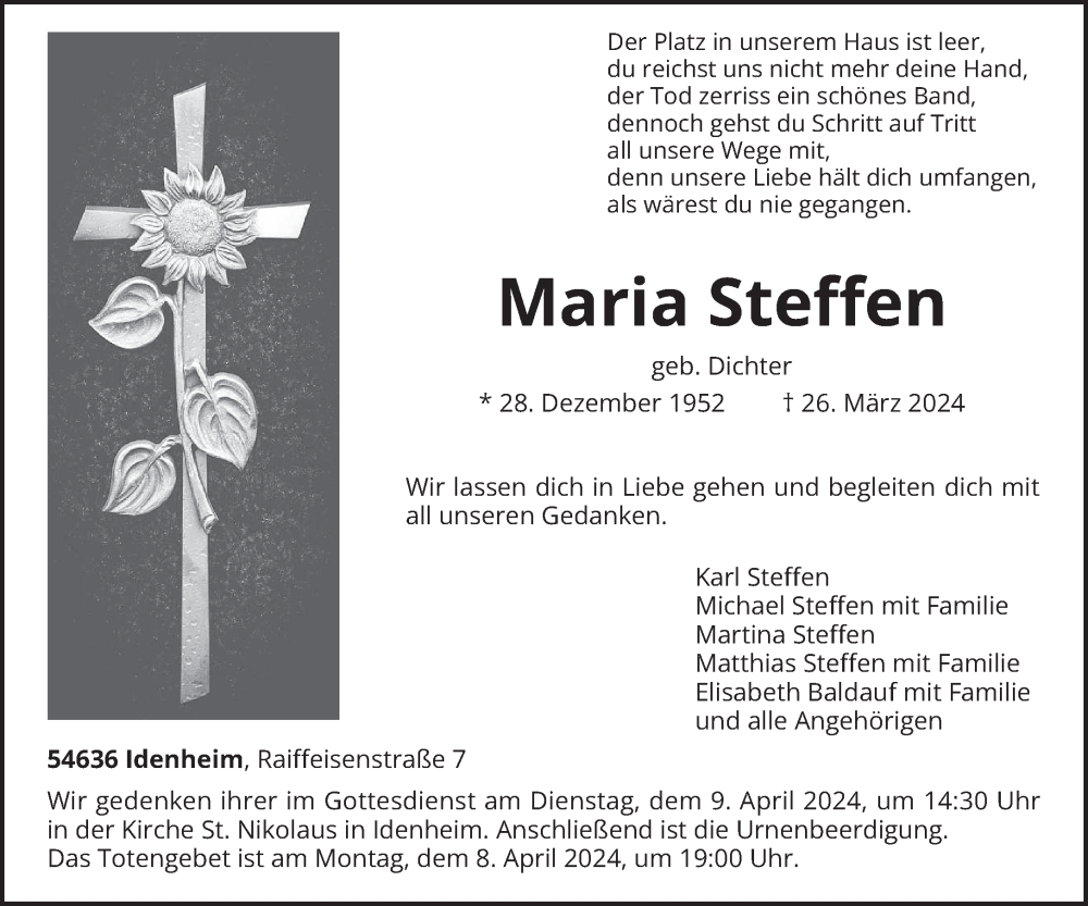  Traueranzeige für Maria Steffen vom 03.04.2024 aus trierischer_volksfreund