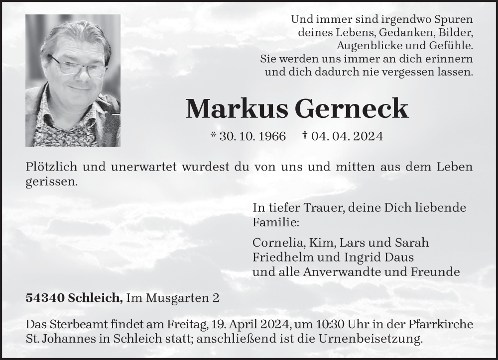  Traueranzeige für Markus Gerneck vom 13.04.2024 aus trierischer_volksfreund