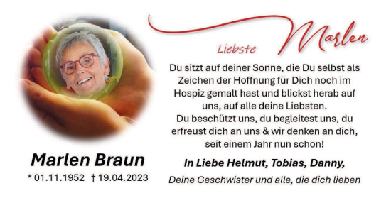 Traueranzeige von Marlen Braun von trierischer_volksfreund