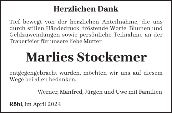 Traueranzeige von Marlies Stockemer von trierischer_volksfreund
