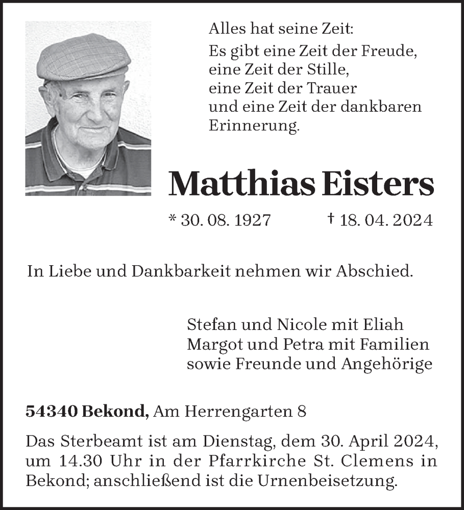  Traueranzeige für Matthias Eisters vom 24.04.2024 aus trierischer_volksfreund