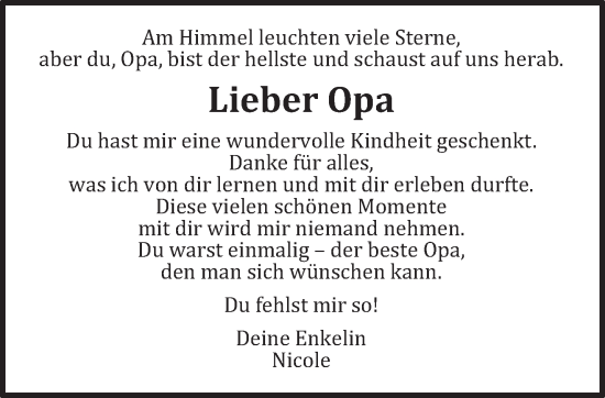 Traueranzeige von Opa  von trierischer_volksfreund