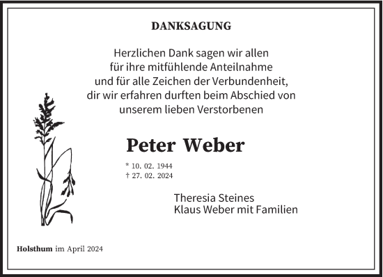 Traueranzeige von Peter Weber von trierischer_volksfreund