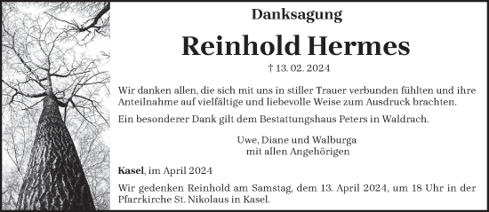 Traueranzeige von Reinhold Hermes von trierischer_volksfreund