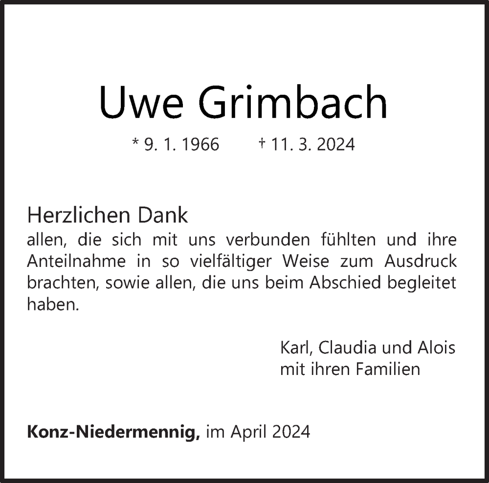  Traueranzeige für Uwe Grimbach vom 20.04.2024 aus trierischer_volksfreund