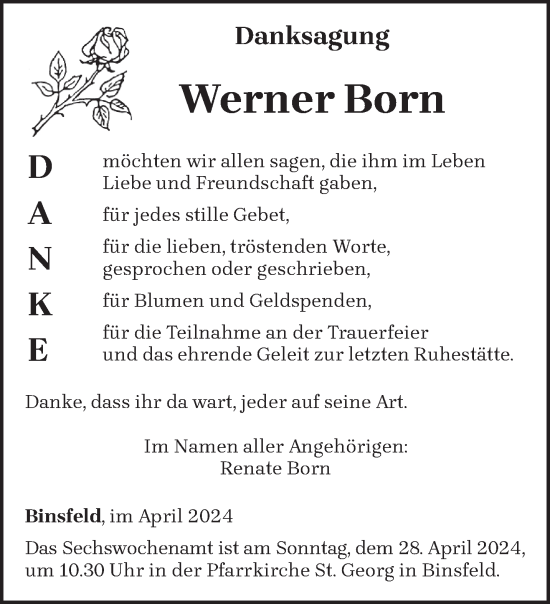 Traueranzeige von Werner Born von trierischer_volksfreund