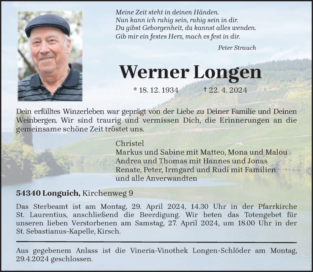  Traueranzeige für Werner Longen vom 24.04.2024 aus trierischer_volksfreund