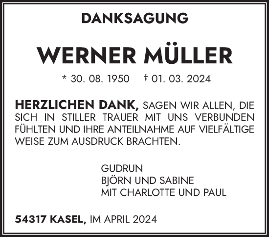 Traueranzeige von Werner Müller von trierischer_volksfreund