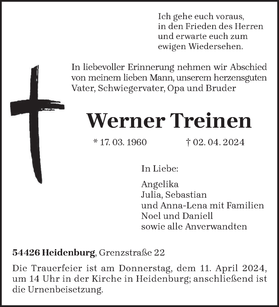  Traueranzeige für Werner Treinen vom 06.04.2024 aus trierischer_volksfreund