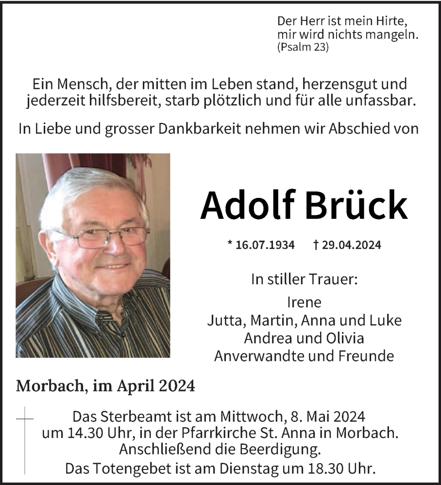  Traueranzeige für Adolf Brück vom 04.05.2024 aus trierischer_volksfreund