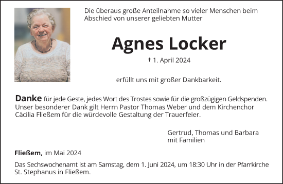 Traueranzeige von Agnes Locker von trierischer_volksfreund