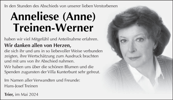 Traueranzeige von Anneliese Treinen-Werner von trierischer_volksfreund