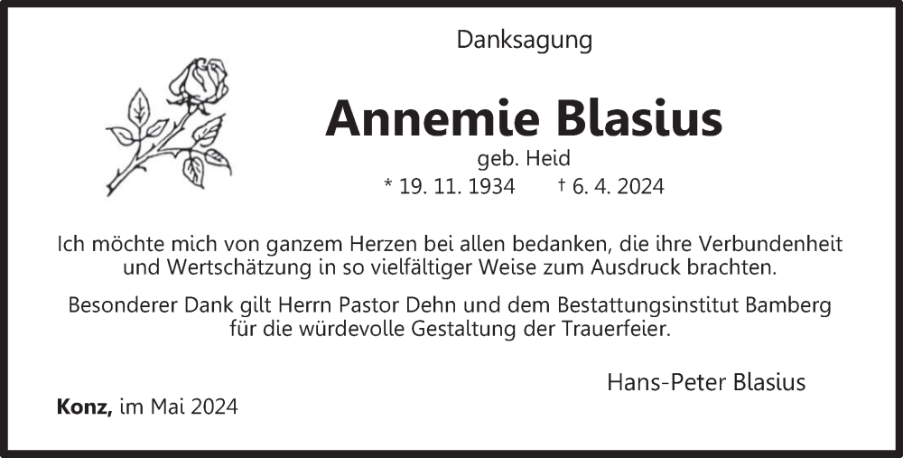  Traueranzeige für Annemie Blasius vom 04.05.2024 aus trierischer_volksfreund
