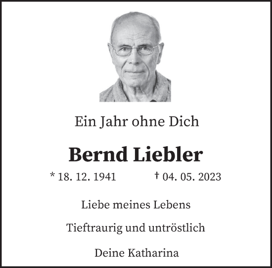 Traueranzeige von Bernd Liebler von trierischer_volksfreund